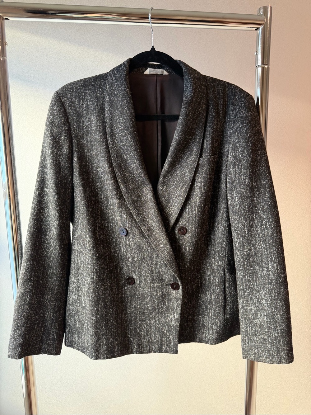 Gilmor Vintage Size Medium Double-Breasted Blazer in Charcoal Gray Shoulder Pads